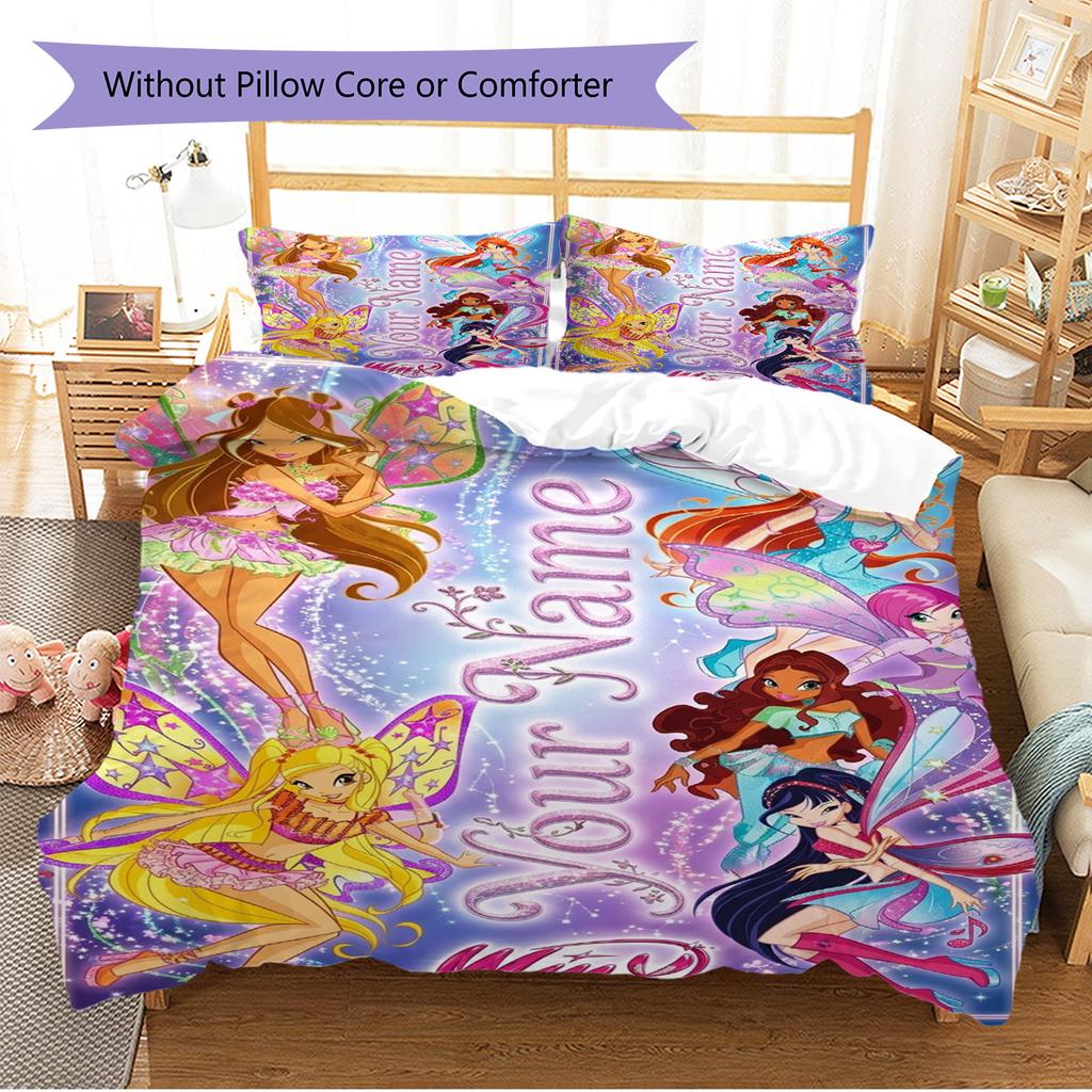 Name Custom Winx Pattern Bedding Set Quilt Cover Pillowcase Home Decor Gift (1 * duvet cover + 2 * pillowcase, without core)