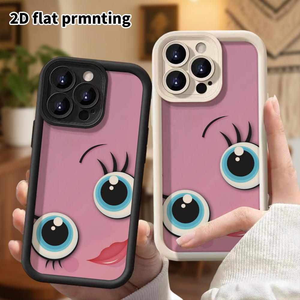 Phone case: 2D flat design suitable for iPhone 18 17 16 15 14 13 Pro protective case, blue-eyed cartoon face, perfect holiday gift for Christmas and H