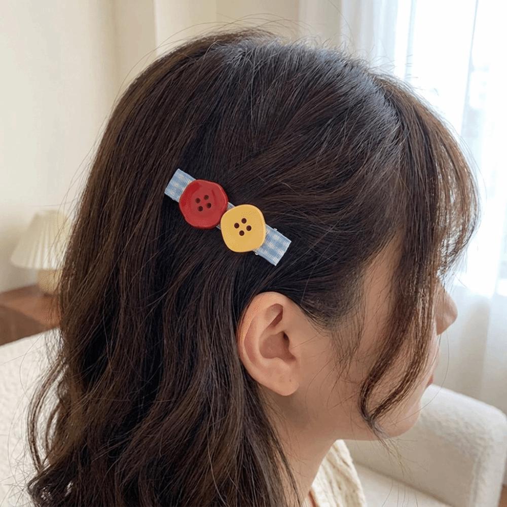 2 pcs/set Color Block Button Hair Clips Resin Side Clip Boho Hairpin Gift