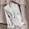 White Tailored Fit Blazer With Contrast Stitching One-Button Womens Office Wear