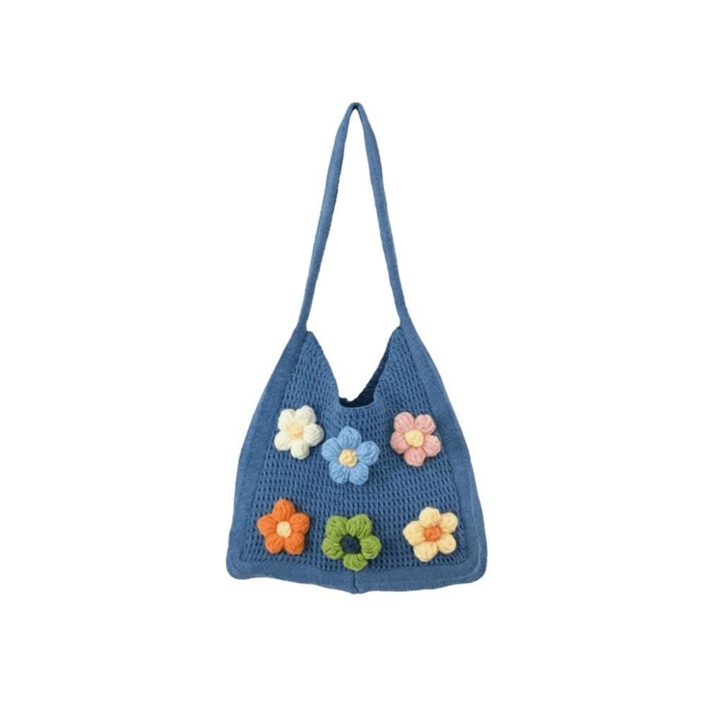 Breathable Knitted Tote Bag Sweet Seaside Vacation Handbag Trendy Crochet Shoulder Bag  Female