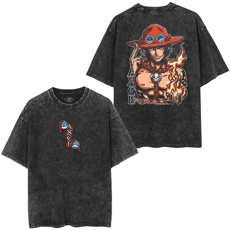 Anime One Piece Zoro Printed Tshirt Mens and Womens Washed Tshirt High Quality Vintage Cotton Tshirt Harajuku Tops