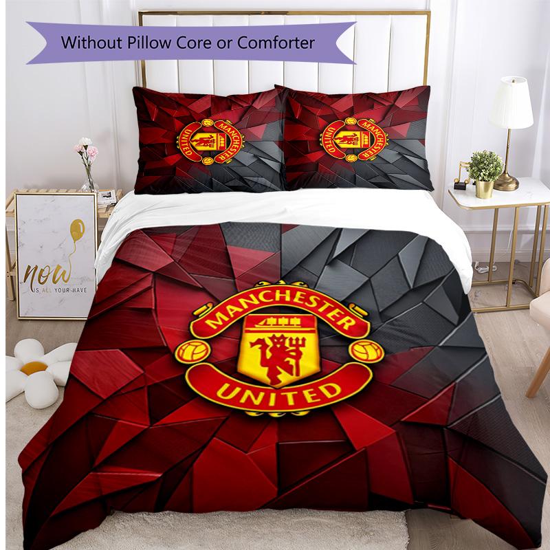 Manchester United Pattern Printed 3PCS Bedding Set Soft Skin-Friendly Washable Duvet Cover & Pillowcases Set All Season Bedroom