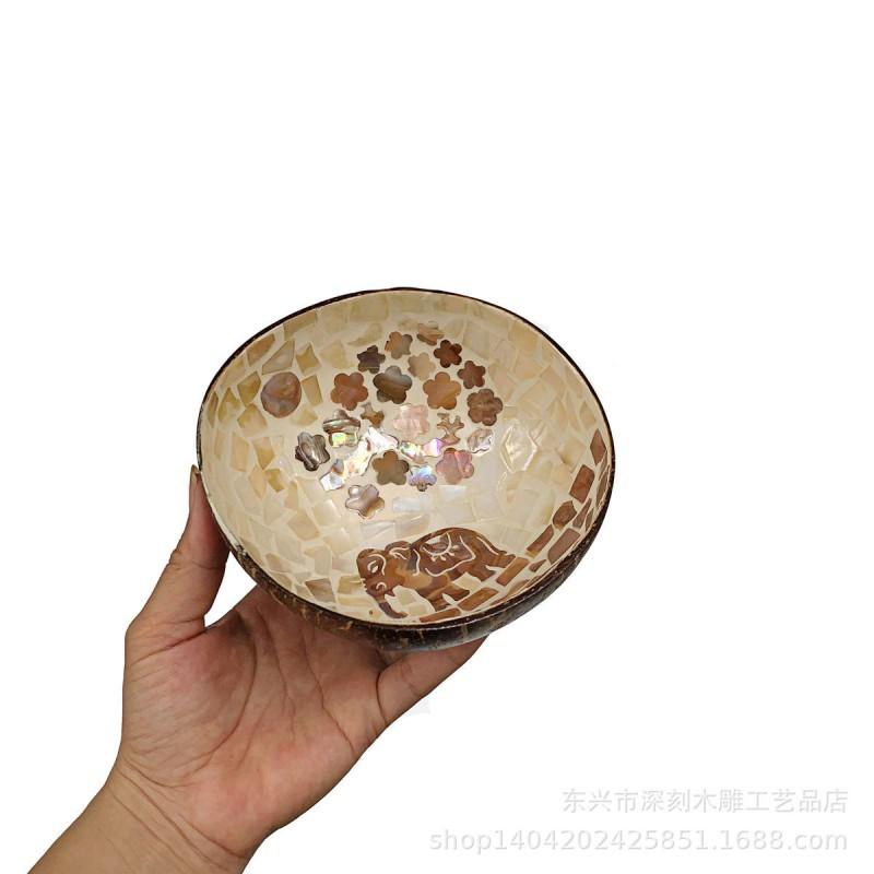 Handcrafted Coconut Shell Bowl With Inlay Decorative Serving Dish Home Dining Snacks Candy Or Tropical Dcor