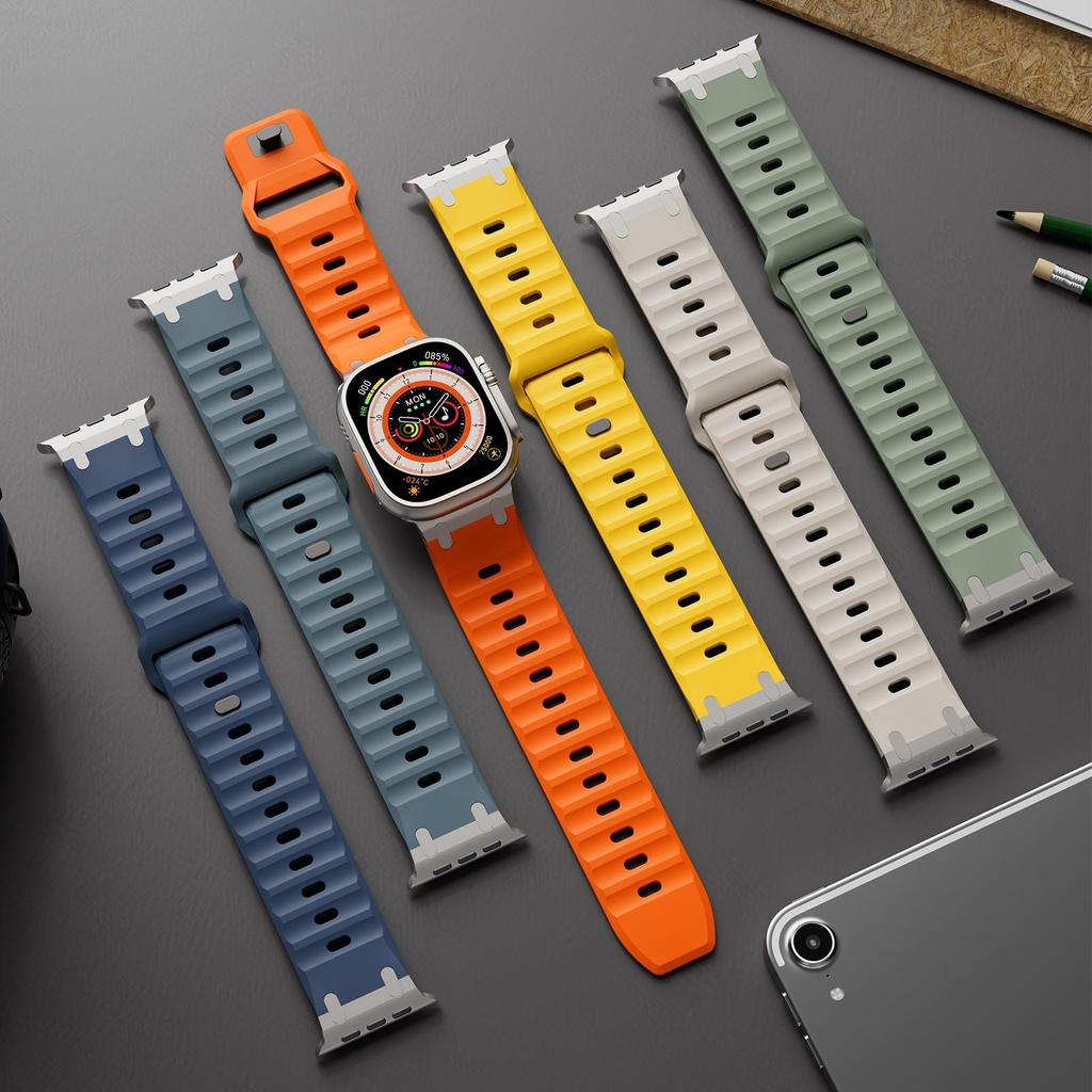 Ремешок для Apple watch ultra 2 ремешок 49мм 45мм 44мм Нержавеющая сталь correas Спортивный Силиконовый браслет iwatch Серии 9 8 7 SE 10 46мм