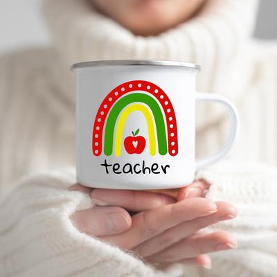 Радужная эмалированная кружка для учителя, высококачественные подарочные чашки для сока, кофе, напитка для учителя, сока, кофе, воды, какао, молока, эмалированная кружка