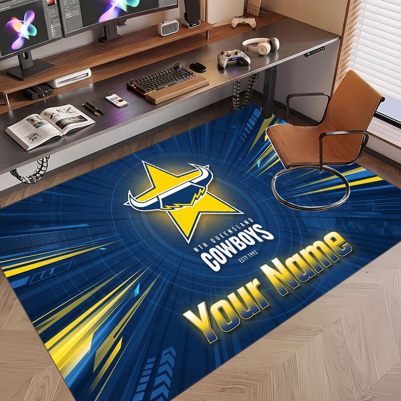 Custom Rug North Queensland Cowboys Pattern Print Name Text Soft Non‑Slip Floor Carpet for Home Indoor Decoration