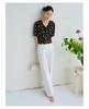 JUZUI elegant temperament lotus leaf V-neck printed top women's summer new item