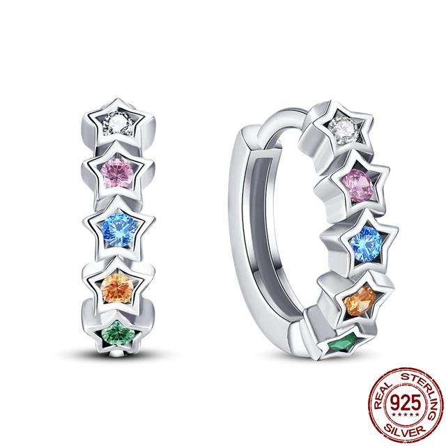 925 Silver Fashion Rainbow Pony Earrings For Women Ear Studs Cubic Zircon Colored Star Earrings Silver 925 Original Jewelry 