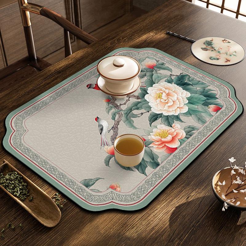 Vintage Leather Placemat PVC Absorbent Mat Insulated Table Bowl Mat Non-slip Drain Mat Kitchen Bar Water Cup Table Mat