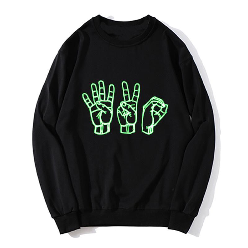 Funny Humor Gesture Hand Graphic Printed Sweatshirt Subtle Stoner Sign Language 420 Unisex Tops Clothes Cotton Casual Hoodie