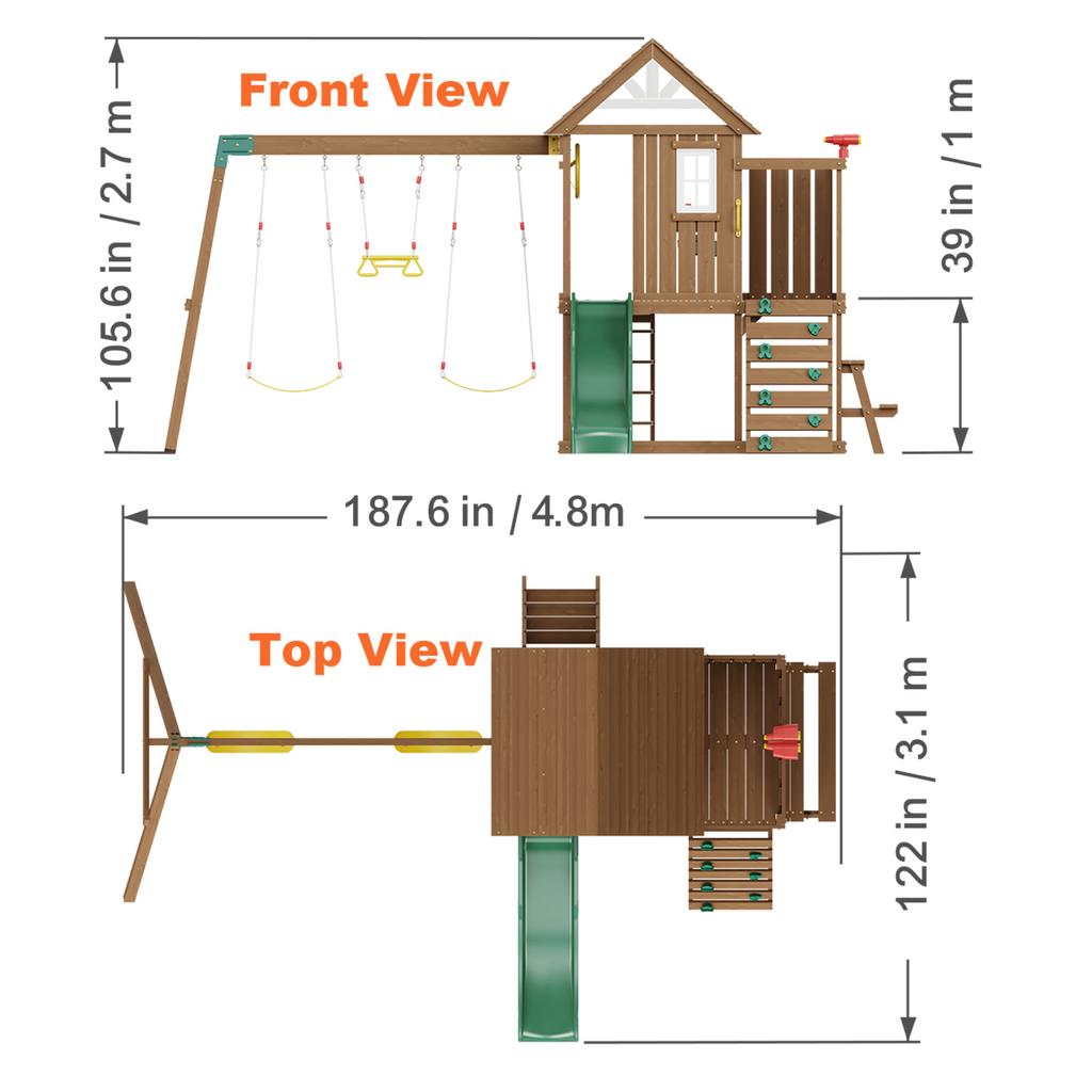 SucceBuy Деревянный игровой комплекс 9/10 В 1 для улицы для задних дворов 2 качели трапеция 6 футов горка большая верхняя крепость
