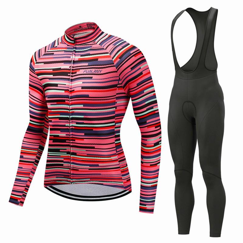 Men Women Cycling Jersey Set Long Sleeve Mountain Road Bike Outfit Breathable Quick Dry