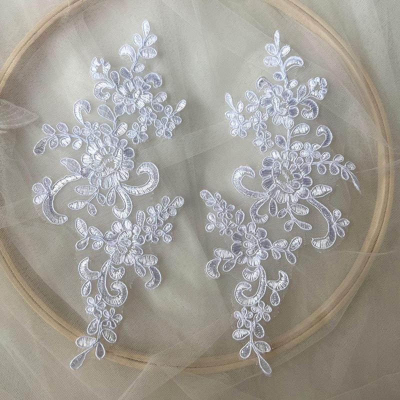 Кружевная аппликация Пришивная нашивка Ткань 1 пара Вышивка Цветок Изысканная отделка Нашивки Поделки Наклейки Сумка Платье Украшение Оптом