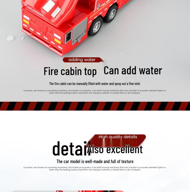 (Boxed) 1:32 Alloy Fire Truck Engineering Model Toy Ornament with Water Spray Simulation