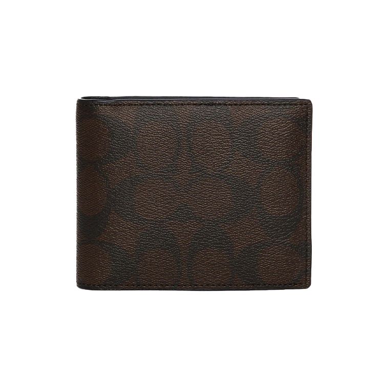 Coach Кошелек 3 в 1 Классический холдер для карт из холста и кожи Унисекс Темно-коричневый Хаки CA001-QBMAA