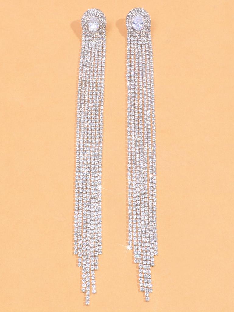 Long Tassel Water Drop Pendant Earrings Rhinestone Long Dangle Earrings for Women Crystal Fashion Jewelry Accessories