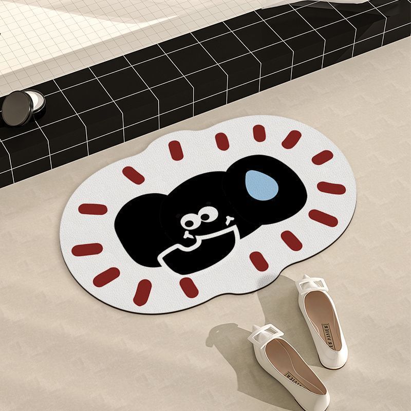 Elephant Red Cute Cartoon Bathroom Floor Mat Diatom Mud Absorbent Foot Mat Easy To Take Care of Quick Drying Bathroom Door Mat