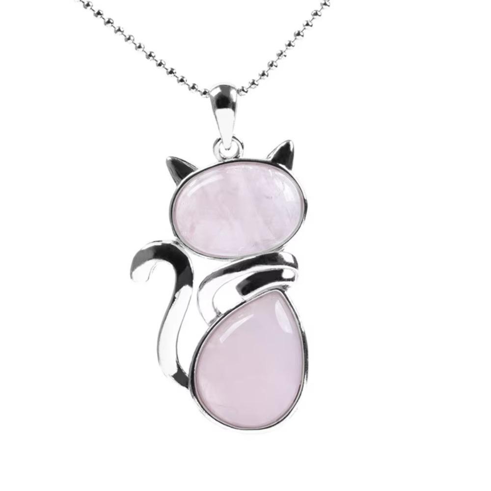 Pink Purple Stone Pendant Cute Shape Cat Jewelry Necklaces Daily Wear Cat Necklaces  Women Girl