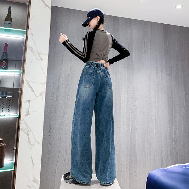 Брюки из плюшевого утолщенного денима: Высокая талия, универсальная, облегающая, прямая, широкая, женская одежда больших размеров.