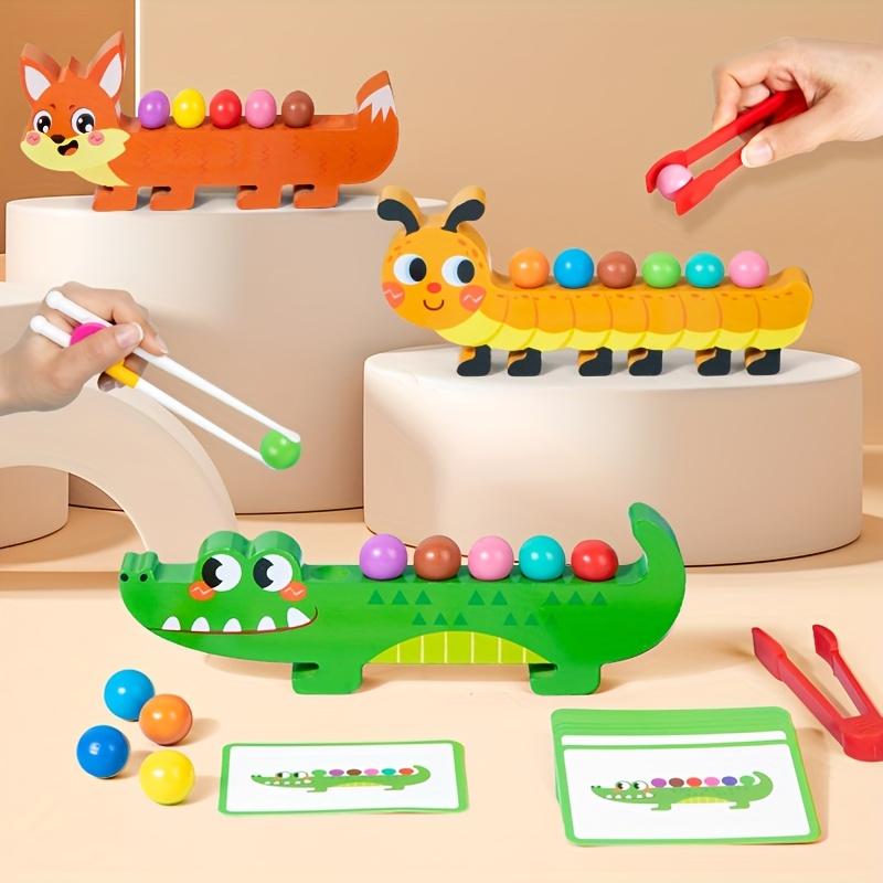 Игра нанизывание бусин с животными Деревянная, красочная, игрушка для координации рук и глаз для детей, развивает креативность, навыки мышления, обучающая игрушка, игривый дизайн