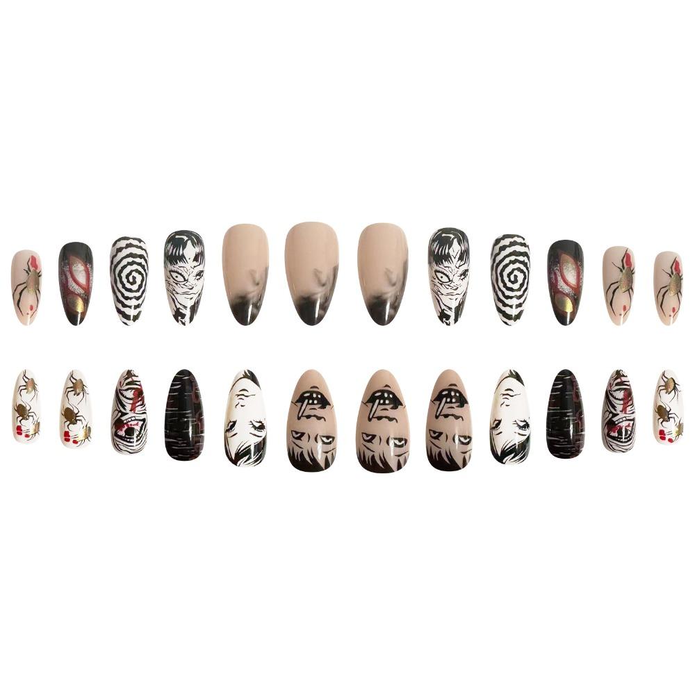 Wearable Manicure Almond Fake Nails Spring Press on Nails Detachable 3D Long Fake Nails Girl