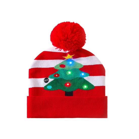 Knitting Hat with LED Lights Santa Claus Deer Christmas Tree Pattern Winter Illuminated Hat Festive Atmosphere Accessory