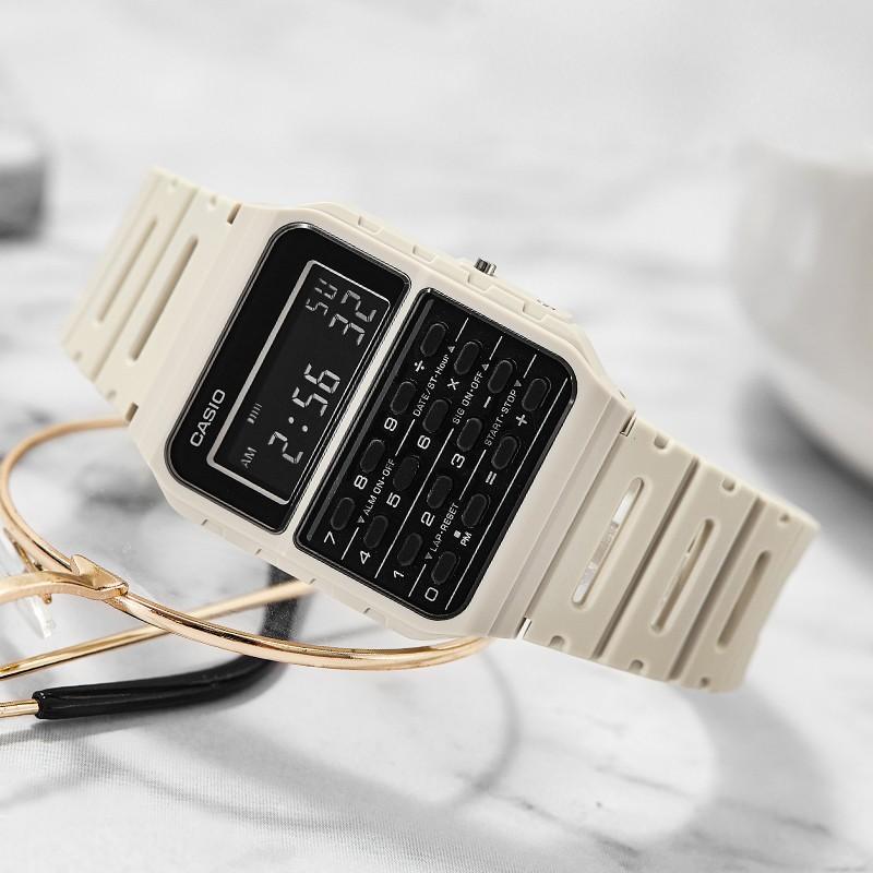 Casio Серия для молодежи Цифровой калькулятор Ретро Многофункциональные Водонепроницаемые Кварцевый механизм Ремешок из смолы Часы Женские Часы Черные CA-53WF-8B