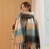AC INS Style Mohair Checkered Shawl Scarf - Autumn/Winter, Tassel, Contrast Color