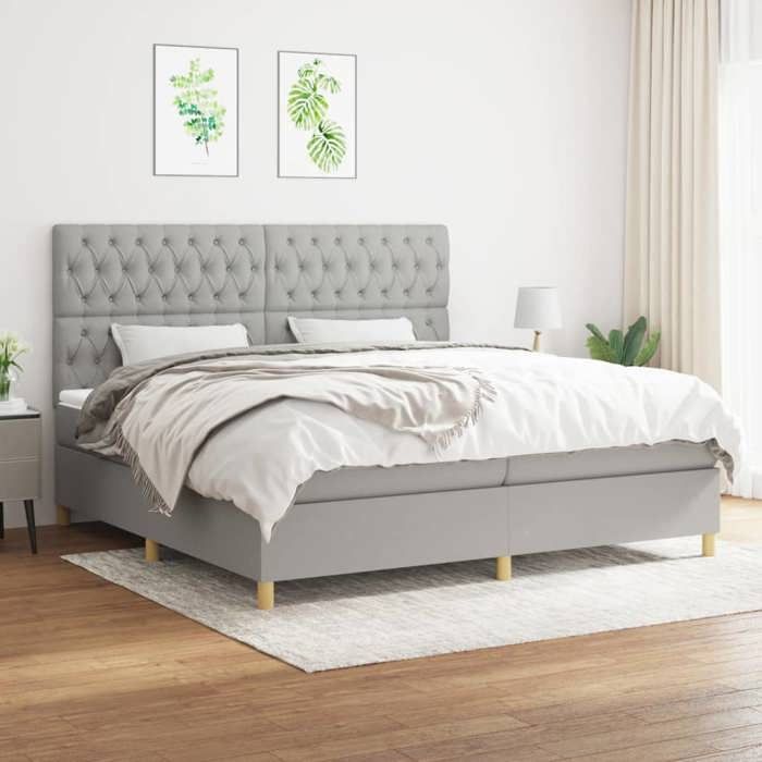 Maison Exclusive - Sommier à lattes de lit avec matelas Gris clair 200x200cm Tissu