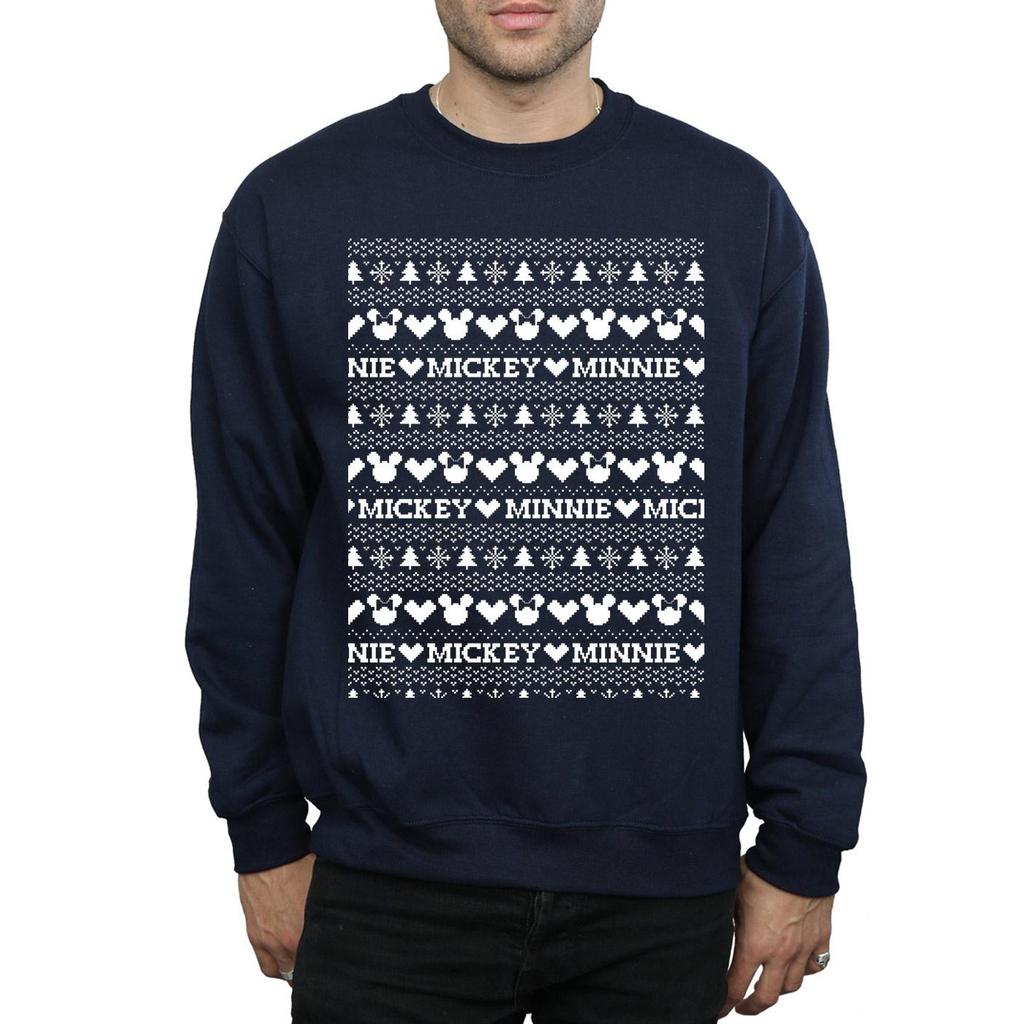 Disney Mens Mickey And Minnie Christmas Fair Isle Sweatshirt