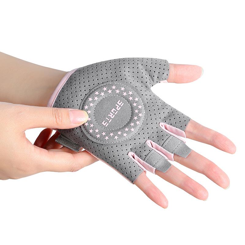Leather Half-Finger Fitness Gloves with Elastic Strap for Home Gym Training Cycling Yoga-Non-Slip Adjustable Wrist Strap