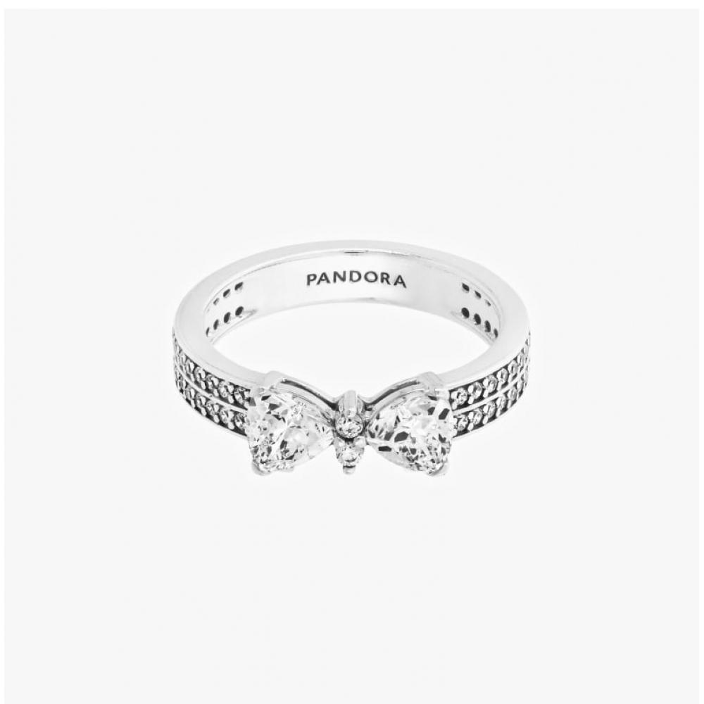 Pandora 193552c01 Вечное сверкающее кольцо с двойным рядом в виде банта, серебро