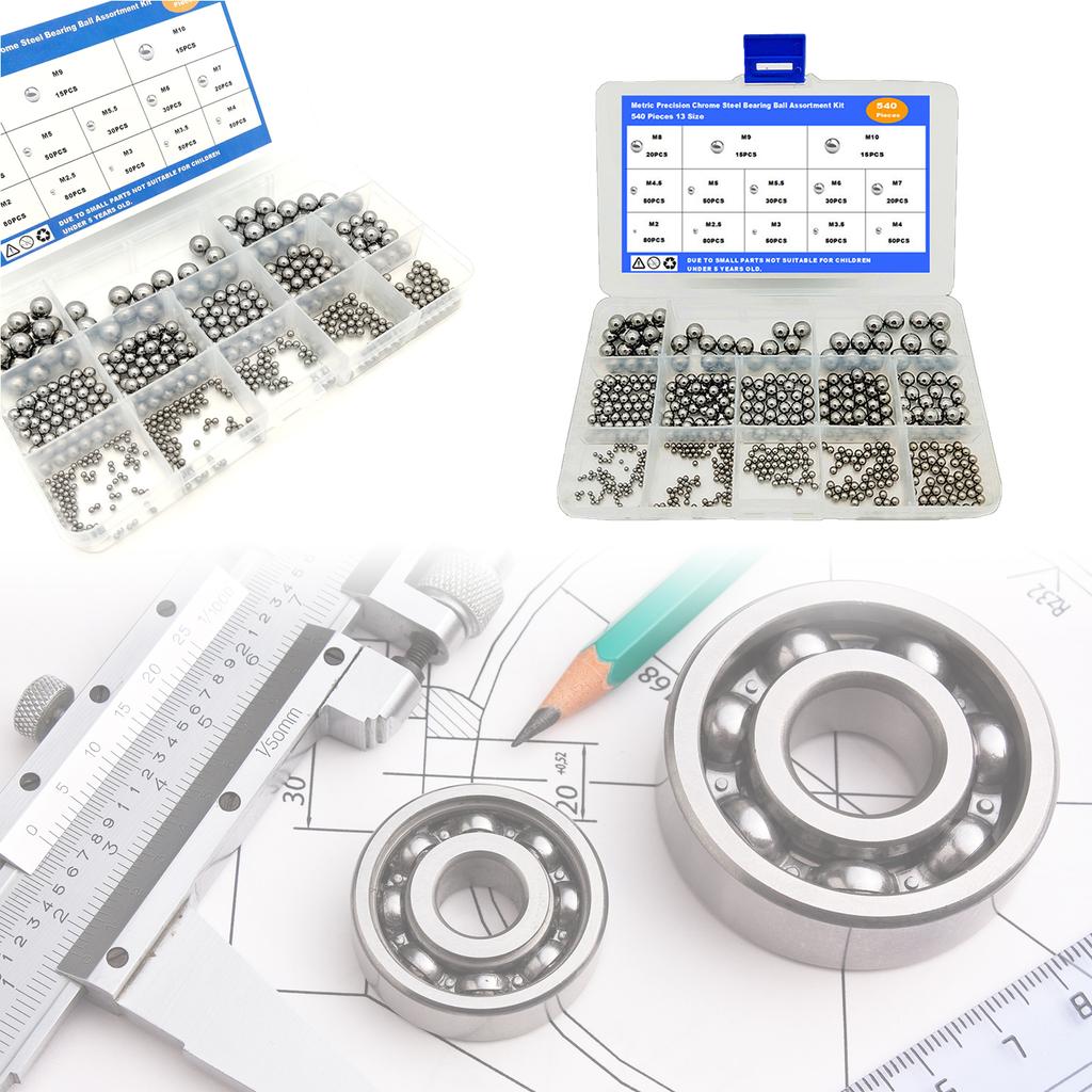 540pcs/set Upgraded Steel Bearing set Metal Bearing Collection set Precisions Steel Balls set for Multiple Uses