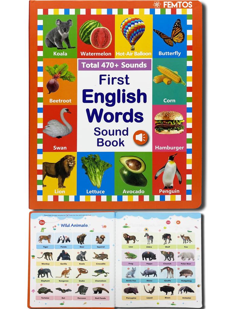 Femtos English Words Sound Book Learn Basic English Words Through Sound Montessori Talking Book 6 Picture Book with Sounds English Flash Cards