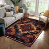 Bohemian Tribal Themed Rug, Red & Orange Aztec Pattern Non-Slip Floor Mat for Bedroom Living Room Southwestern Decor Carpet