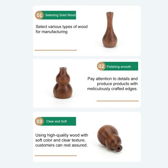 Mini Wooden Vase Natural Walnut Gourd Shape Vase Desktop Small Wood Bud Vase for Living Room Desk Shelf Home Decor