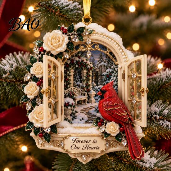Acrylic Holiday Ornaments Red Bird Christmas Ornament, Memorial Tree Hanging Winter Seasonal Party Supplies Decoration, Remembrance Keepsake Pendant,