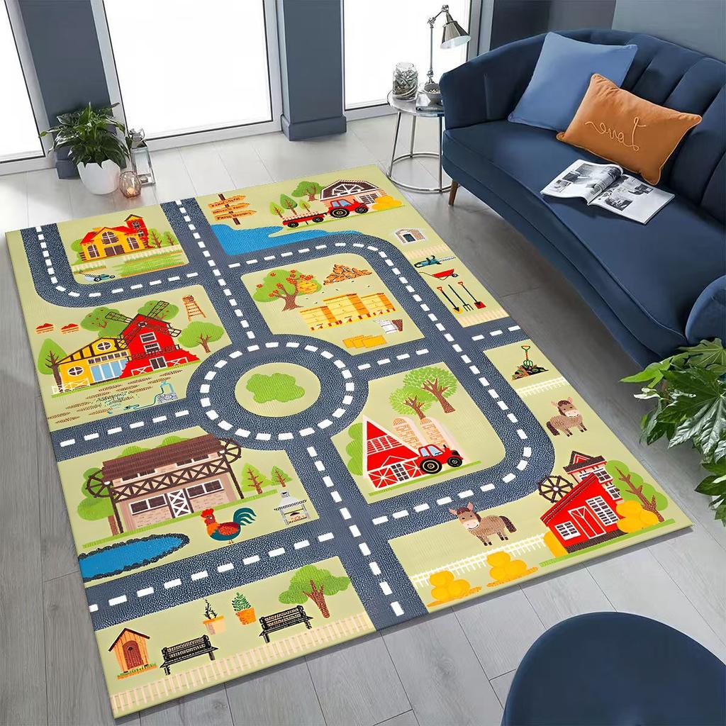 Child Urban City Road Traffic Learning Interactive Game Playroom Rug for Bedroom Living Room Sofa Home Doormat Decor,Non-slip