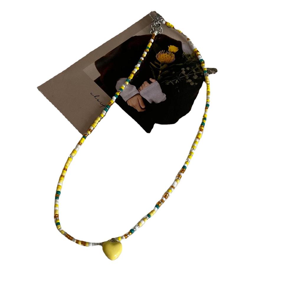 "Ins Macaron Beaded Love Clavicle Chain - Korean Sweet Cute Girl Style Summer Necklace"