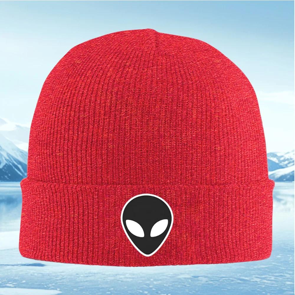 Alien head with eyes in white color Unisex Women Unisex Knitted Hat Beanie Pullover Cap Winter Thermal Warm Christmas Outdoor Cycli