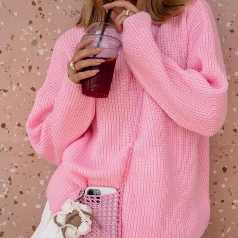 Новые свитера с круглым вырезом для женщин, модные однотонные свободные свитера на осень-зиму, толстые джемперы, топы, повседневные трикотажные пуловеры