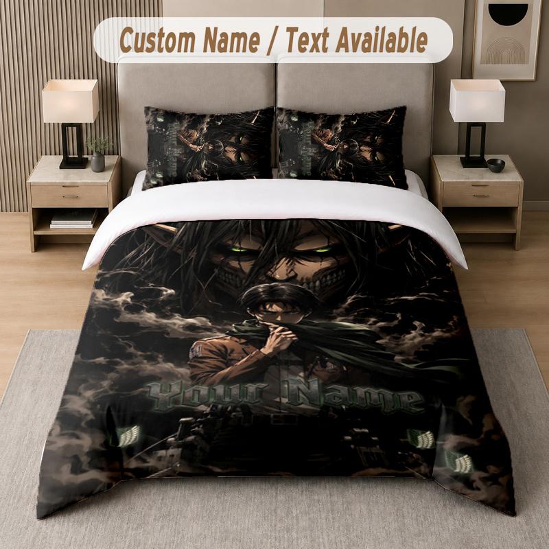 Custom Name Attack on Titan 3Pcs Duvet Cover Set Personalized Text Bedding Pillowcases Bedroom