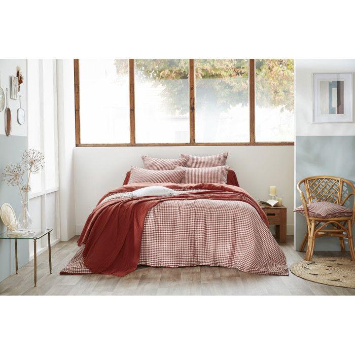 Housse de couette réversible "Vickie" Tissé-teint toutes dimensions "Gaze de Coton" - 140x200 - Terracotta