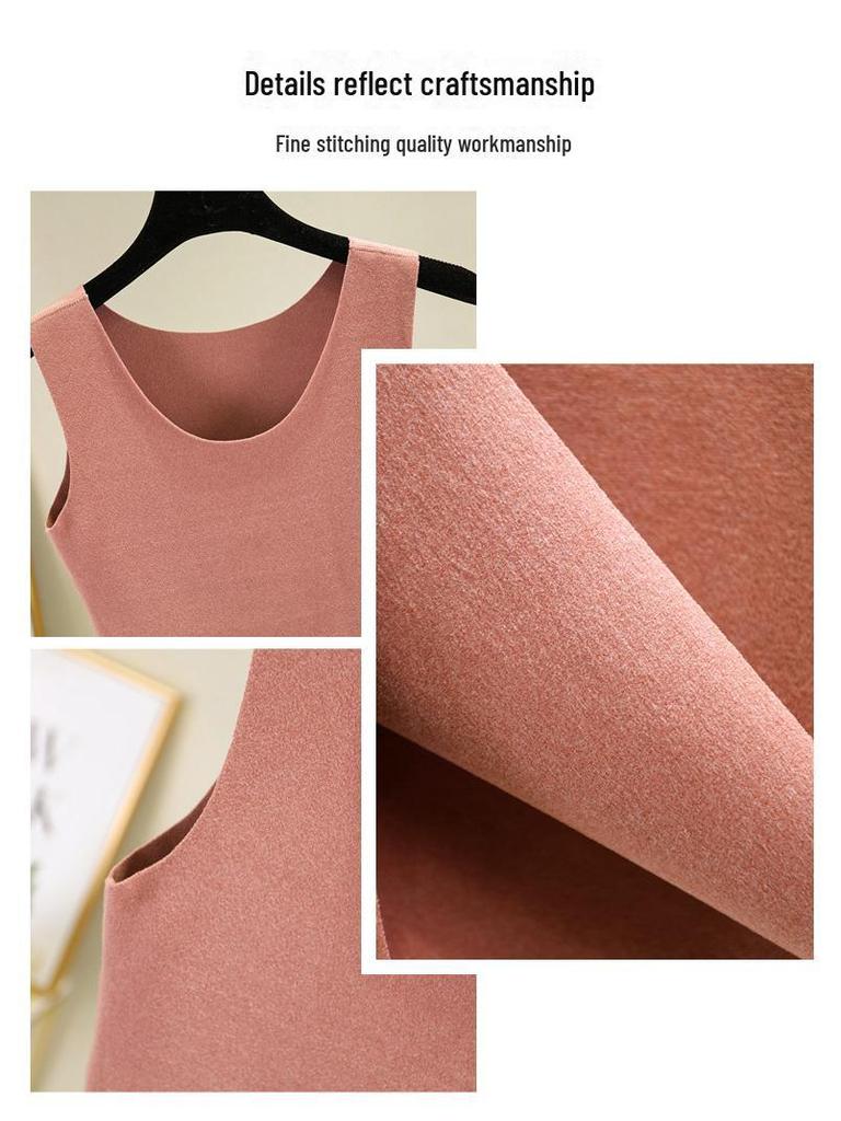 Женский облегающий двусторонний флисовый жилет с бесшовной хлопковой низкой - теплая осенне-зимняя согревающая майка