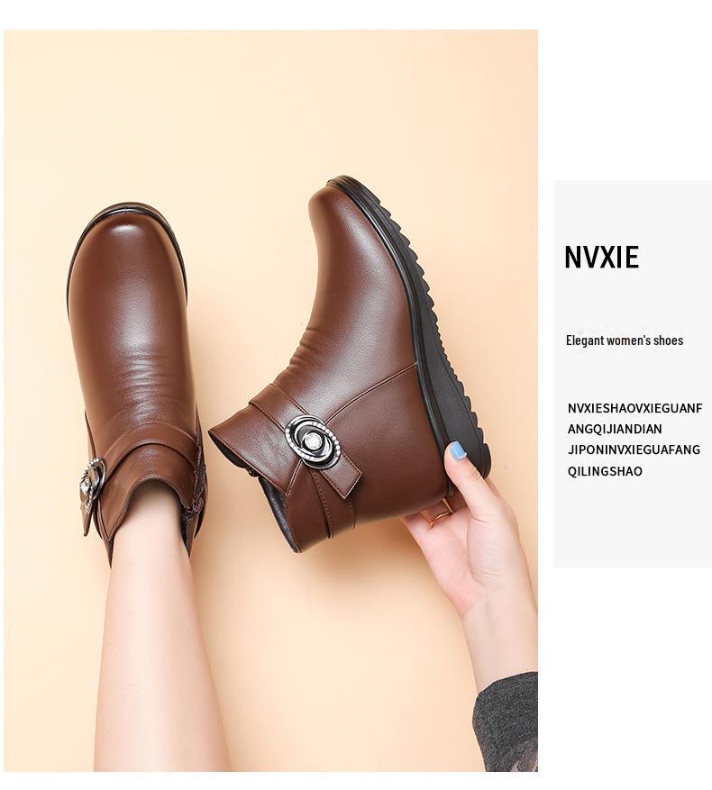 Женские нескользящие короткие ботинки из хлопкового бархата для людей среднего и пожилого возраста - теплая зимняя кожаная обувь для мам и бабушек