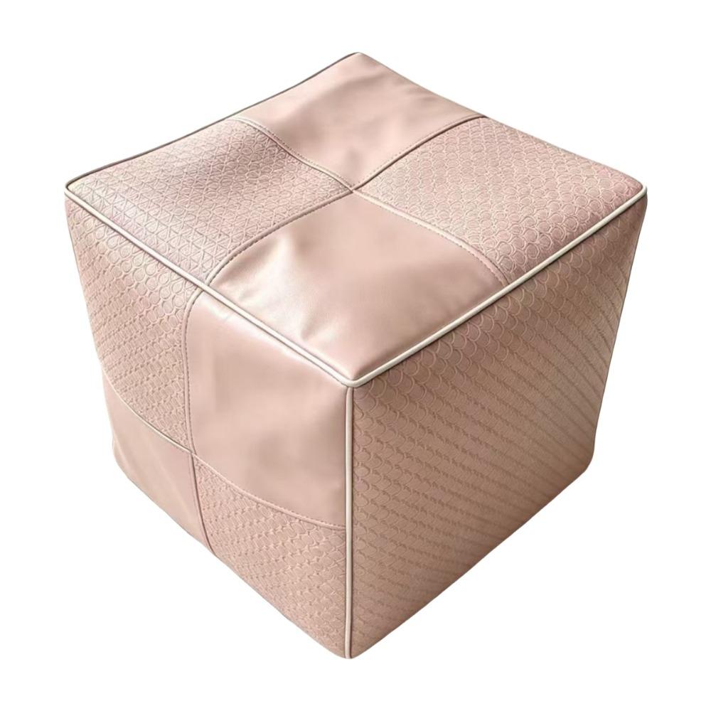 Round/Square Footstool Cover PU Leather Pouf Cover Soft Ottoman Stool Living Room