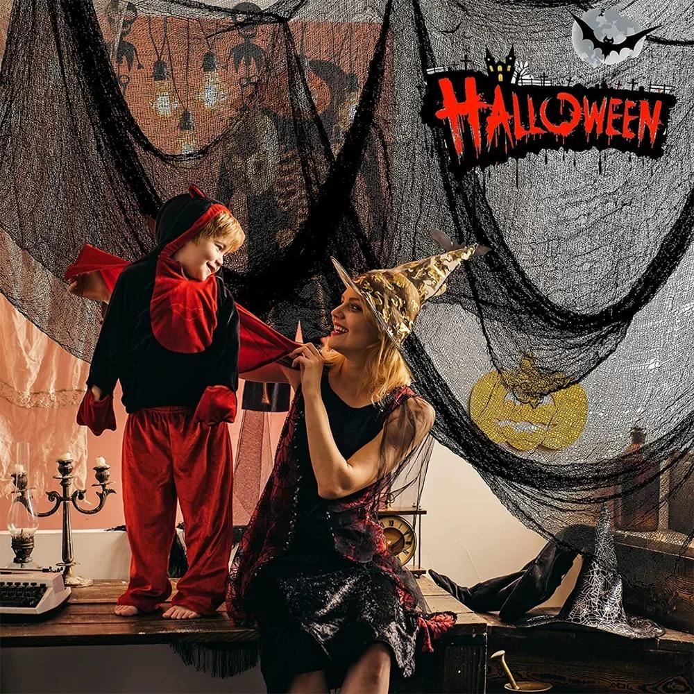 5pcs Halloween Black Gauze Horror Haunted Houses Decor Black Creepy Cloth Party Home Doorway Wall Gauze Terror Scene Props