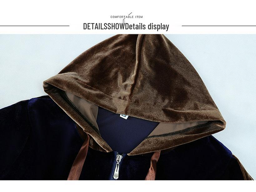 Women's Velvet Hooded Tracksuit - Spring 2025 Fashionable Two-Piece Set for Middle-Aged Moms