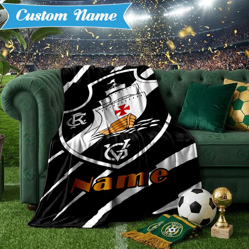 Custom Name Vasco Football Crest Emblem Blanket Lightweight Ideal Bedding Blanket Perfect for Travel, Camping, Living Rooms, Sofas, Christmas gift